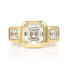 SINGLE STONE GLORIA RING featuring 2.14ct K/VVS2 GIA certified Asscher diamond with 0.97ctw Asscher cut accent diamonds set in a handcrafted 18K yellow gold mounting.