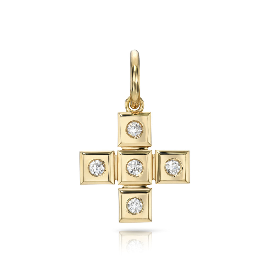 
Single Stone's Hudson cross pendant  featuring Approximately 0.45ctw G-H/VS old European cut diamonds bezel set in a handcrafted 18K yellow gold cross pendant.
