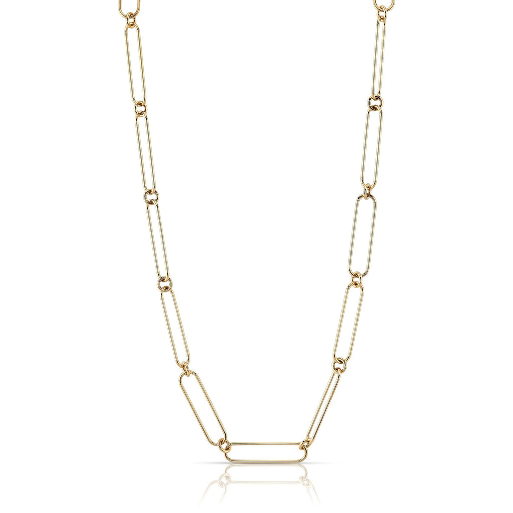 Single Stone's HUNTLEY  featuring Handcrafted 18K yellow gold large paperclip and round link necklace. Charms sold separately. Necklace measures 20.5&quot; Price does not include charms.
