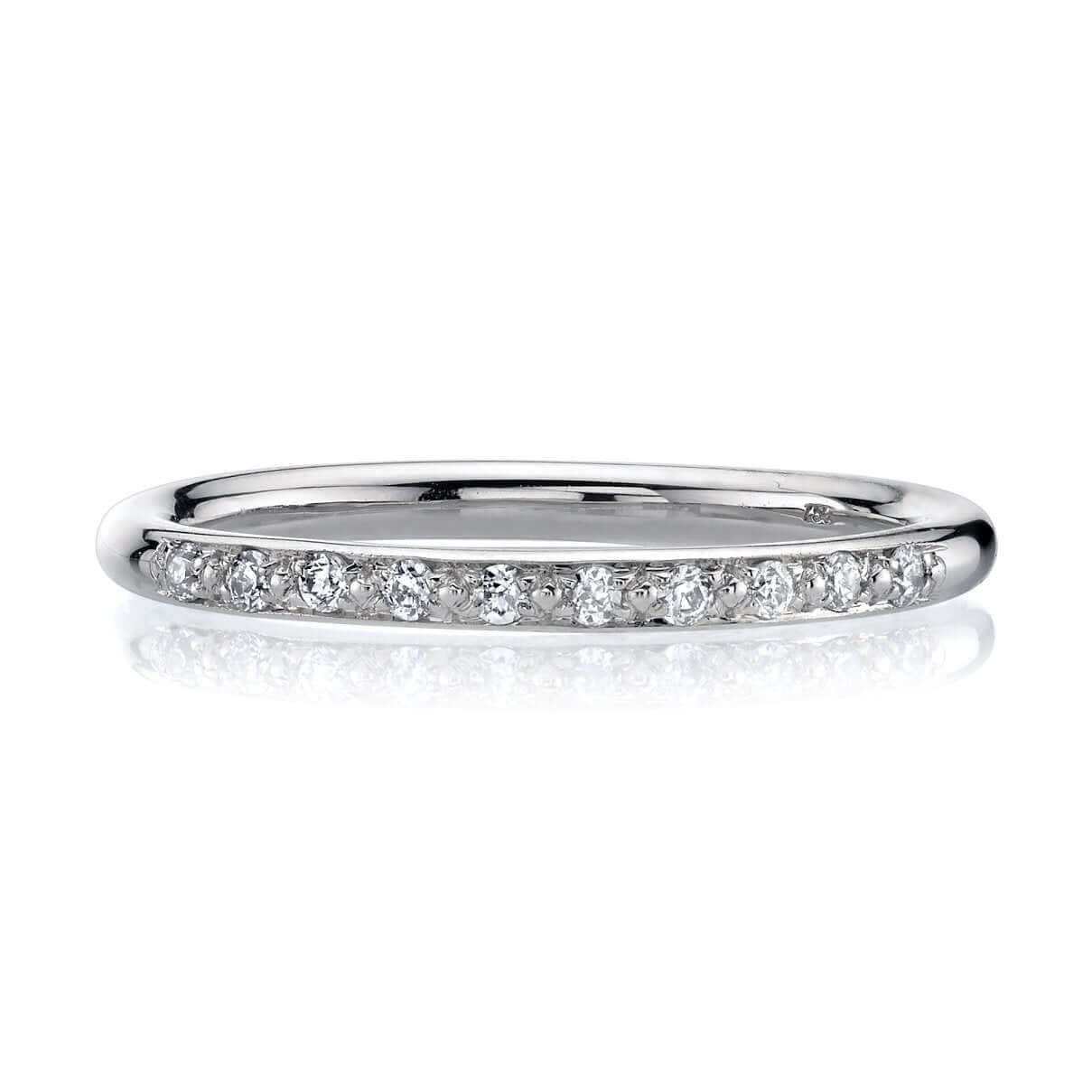 SINGLE STONE JAMIE BAND | Approximately 0.10ctw old European cut diamonds pave set in a handcrafted prong set half eternity band. Approximate band width 2mm. Please inquire for additional customization.