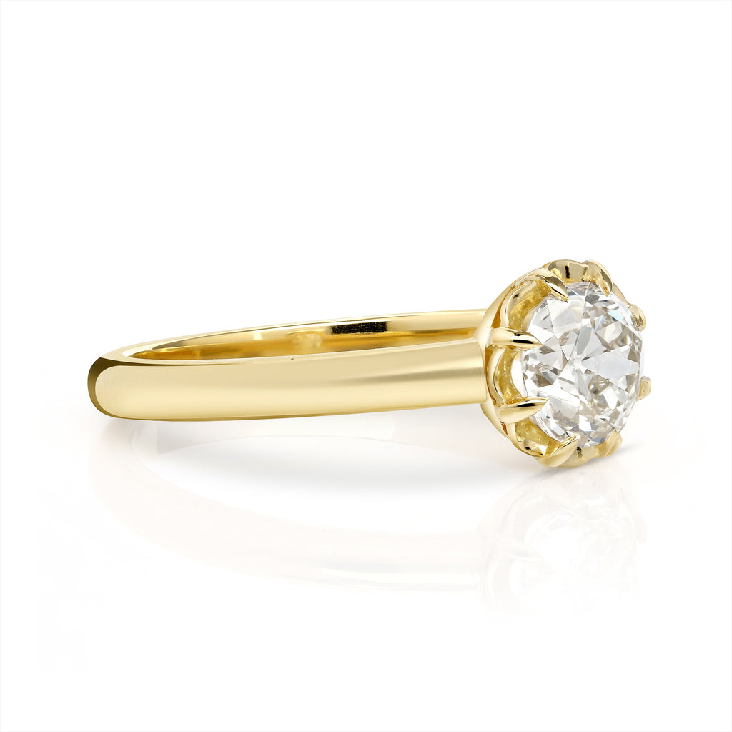 Single Stone's JOLENE ring  featuring 0.73ct L/VS2 GIA certified old European cut diamond prong set in a handcrafted 18K yellow gold mounting.
