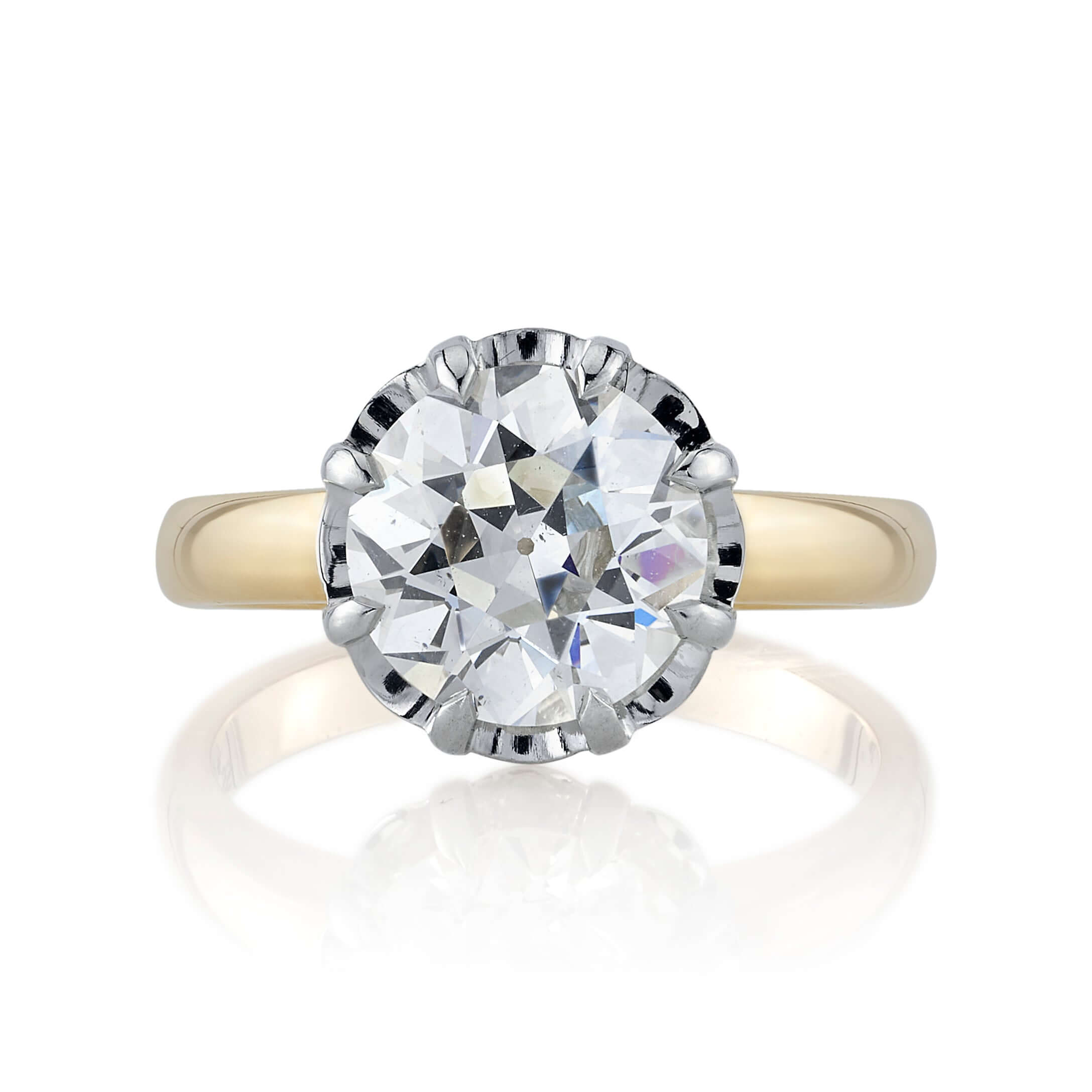 SINGLE STONE JOLENE RING featuring 2.63ct J/SI1 GIA certified old European cut diamond set in a handcrafted 18K yellow gold and platinum mounting.