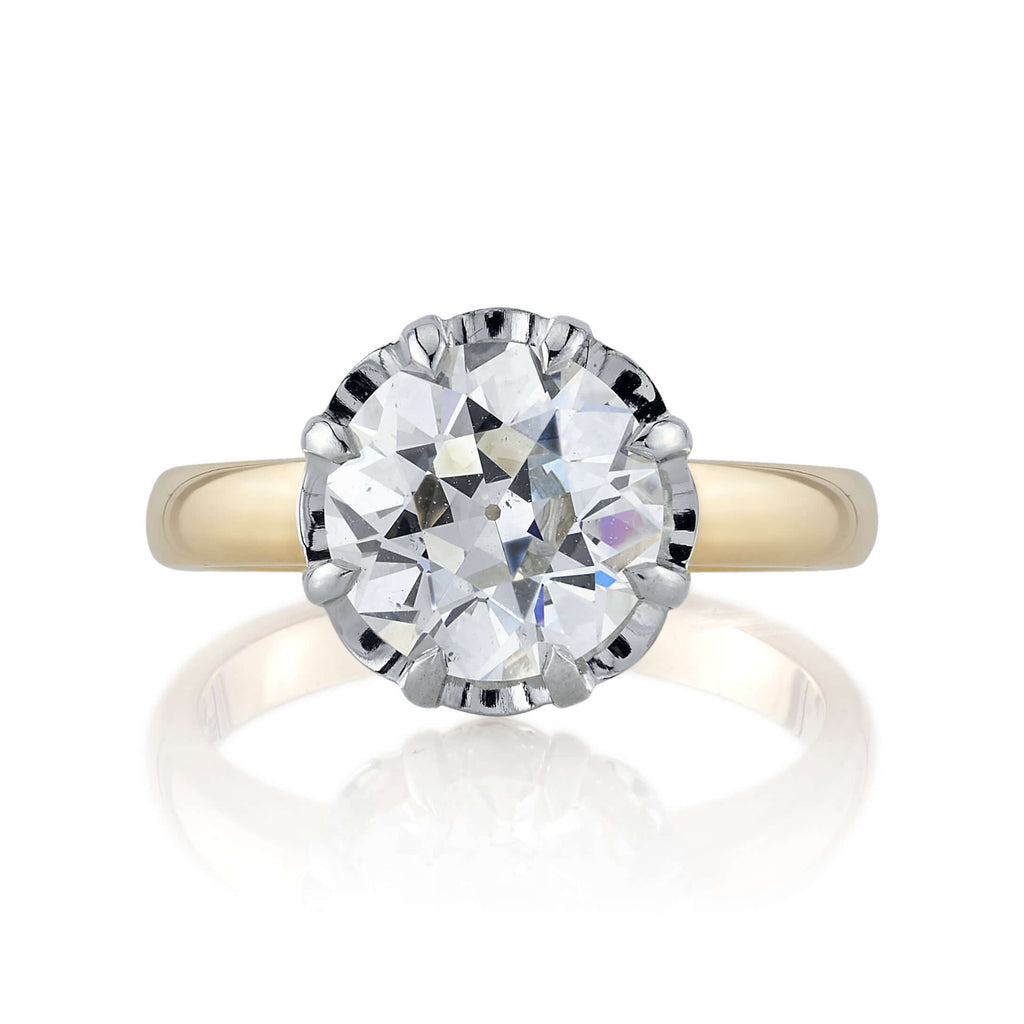 Single Stone's JOLENE ring  featuring 2.63ct J/SI1 GIA certified old European cut diamond set in a handcrafted 18K yellow gold and platinum mounting.
