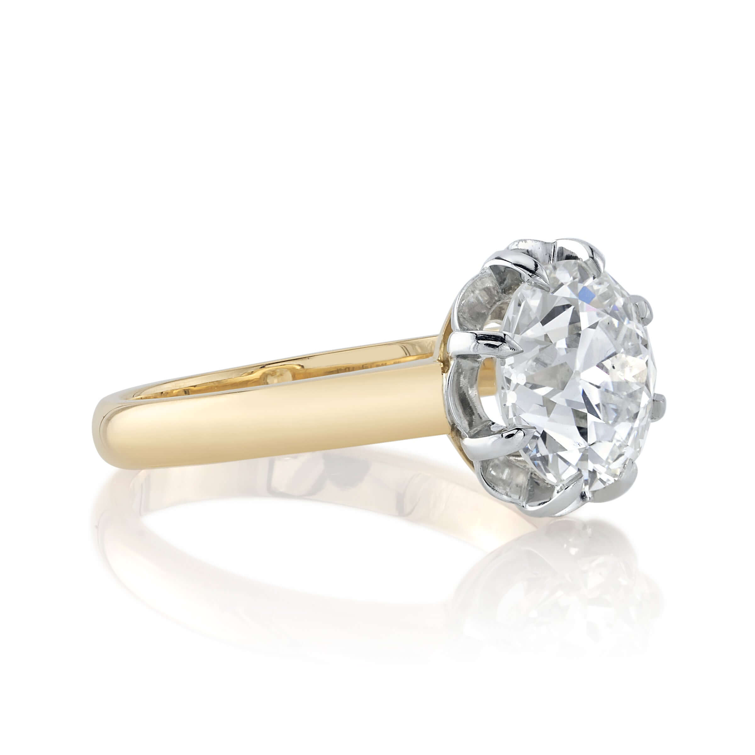 SINGLE STONE JOLENE RING featuring 2.63ct J/SI1 GIA certified old European cut diamond set in a handcrafted 18K yellow gold and platinum mounting.
