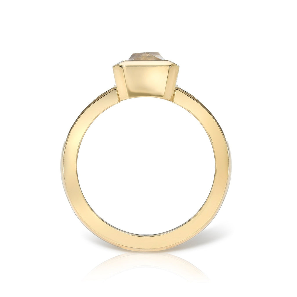 Single Stone's KARINA ring  featuring 1.24ct G/I1 GIA certified French cut diamond with 0.25ctw French cut accent diamonds set in a handcrafted 18K yellow gold mounting.
