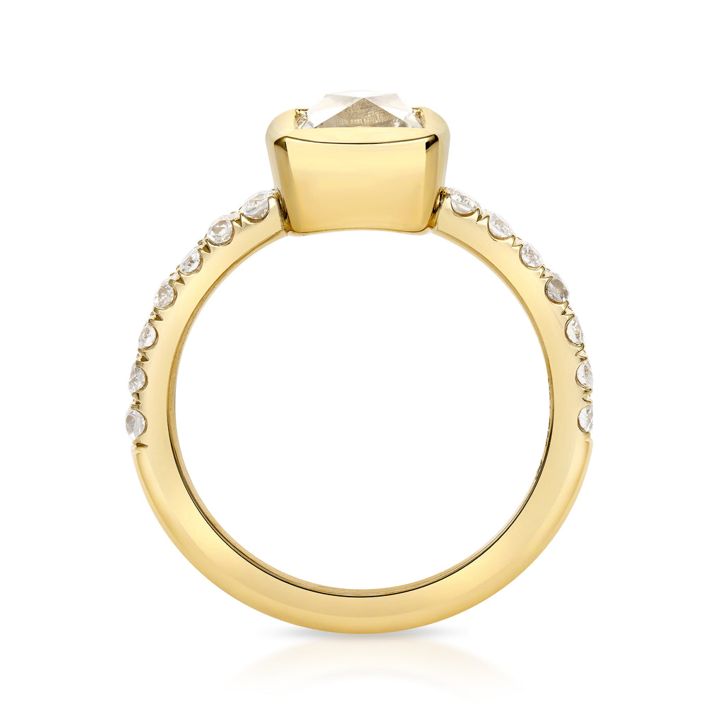 Single Stone's KARINA ring  featuring 1.39ct J/VS1 GIA certified French cut diamond with 0.43ctw old European cut accent diamonds set in a handcrafted 18K yellow gold mounting.
