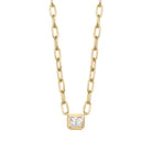 SINGLE STONE KARINA NECKLACE featuring 0.92ct F/VS2 GIA certified French cut diamond bezel set on a handcrafted 18K yellow gold pendant necklace. Necklace measures 17"