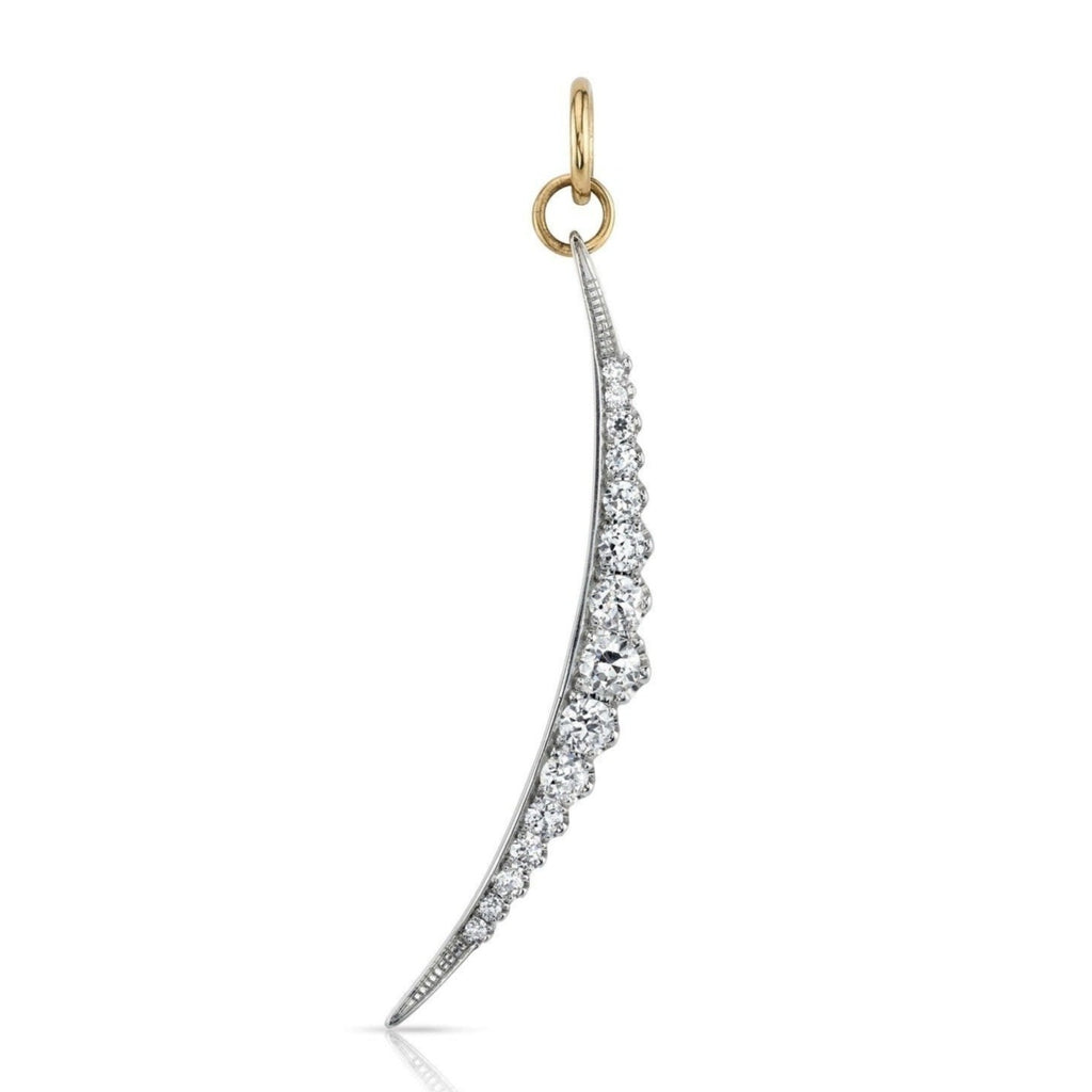 SINGLE STONE LARGE OPHELIA PENDANT featuring Approximately 1.70-1.90ctw G-H/VS-SI old European and antique old mine cut diamonds set in a handcrafted 18K yellow gold and platinum crescent moon charm.