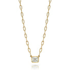 SINGLE STONE LEAH NECKLACE featuring 2.23ct L/VS1 GIA certified emerald cut diamond bezel set in a handcrafted 18K yellow gold necklace.