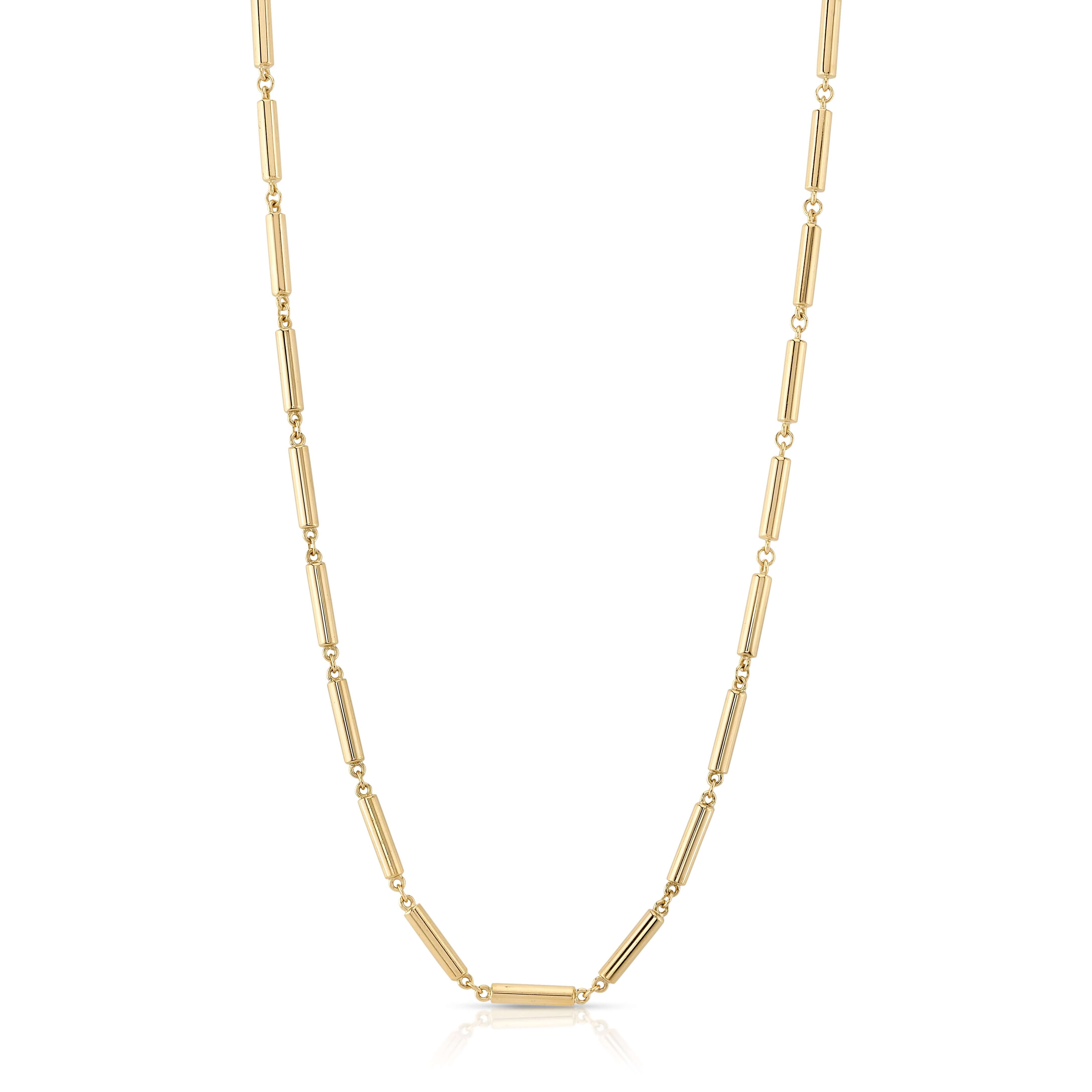 SINGLE STONE LEDA NECKLACE featuring Handcrafted 18K yellow gold cylindrical link necklace. Available in 17" and 22.5" lengths.