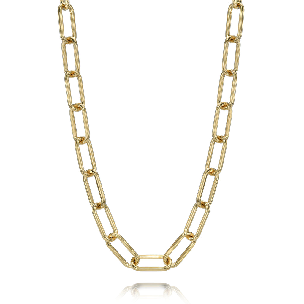 
Single Stone's Libby necklace band  featuring Handcrafted 18K yellow gold paper clip link necklace.

