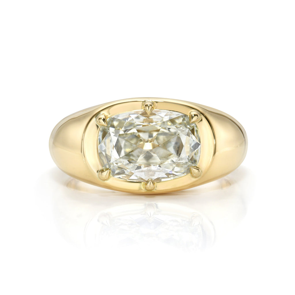 Single Stone's LILA ring  featuring 2.01ct M/VVS1 GIA certified antique cushion cut diamond prong set in a handcrafted 18K yellow gold mounting.
