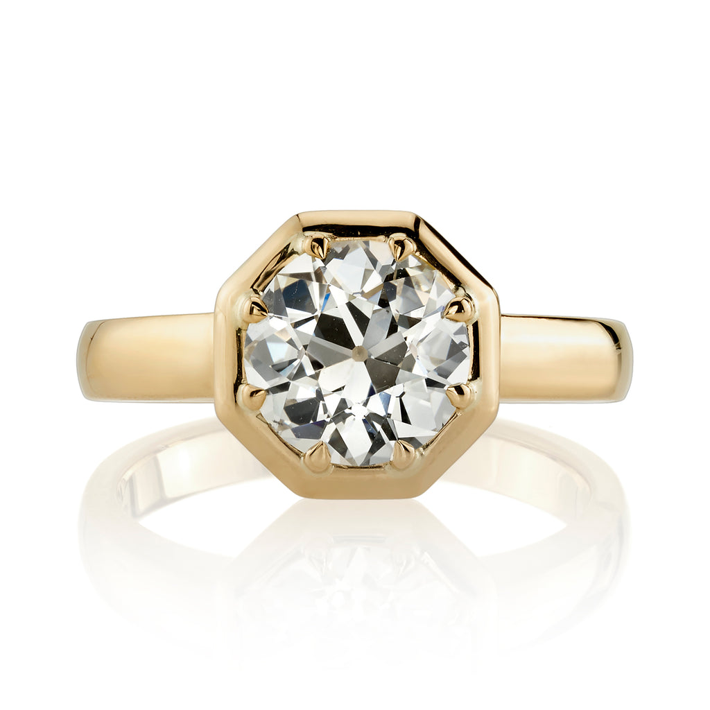 Single Stone's LOLA ring  featuring 1.99ct O-P/VS1 GIA certified old European cut diamond prong set in a handcrafted 18K yellow gold mounting.
