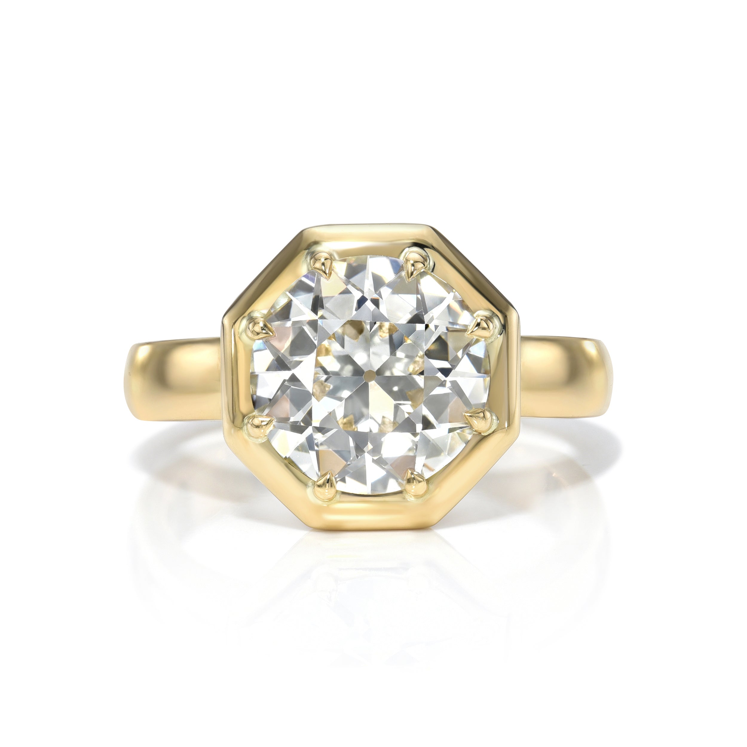 SINGLE STONE LOLA RING featuring 2.90ct L/VVS2 GIA certified old European cut diamond prong set in a handcrafted 18K yellow gold mounting.