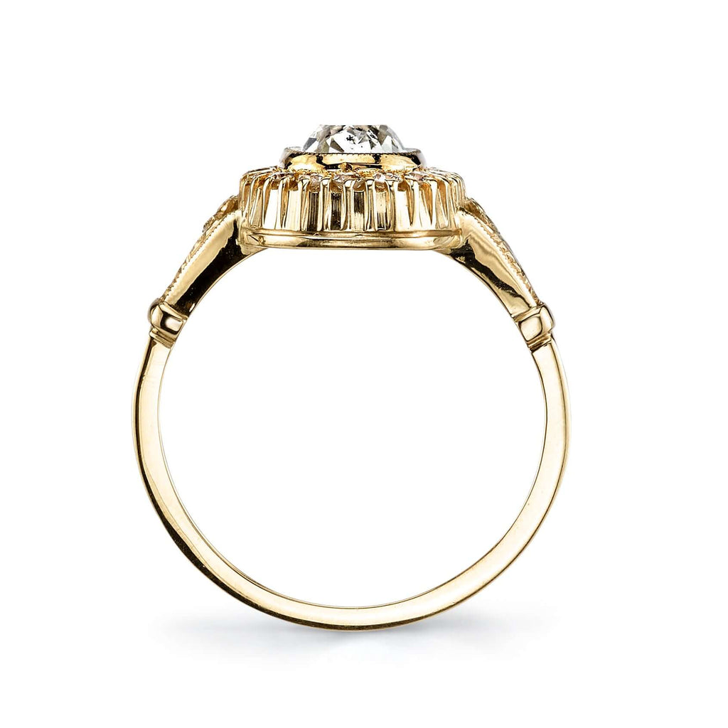 Single Stone's MARTINE ring  featuring 1.06ct N/SI1 GIA certified antique cushion cut diamond with 0.27ctw old European cut accent diamonds set in a handcrafted 18K yellow gold mounting.
