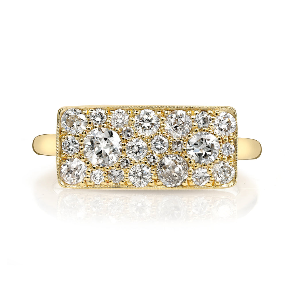 
Single Stone's Milo cobblestone ring ring  featuring 0.95ctw various old cut and round brilliant cut diamonds set in a handcrafted 18K yellow gold mounting. Price may vary according to total diamond weight. 
*Cobblestone pattern may vary from piece to piece


