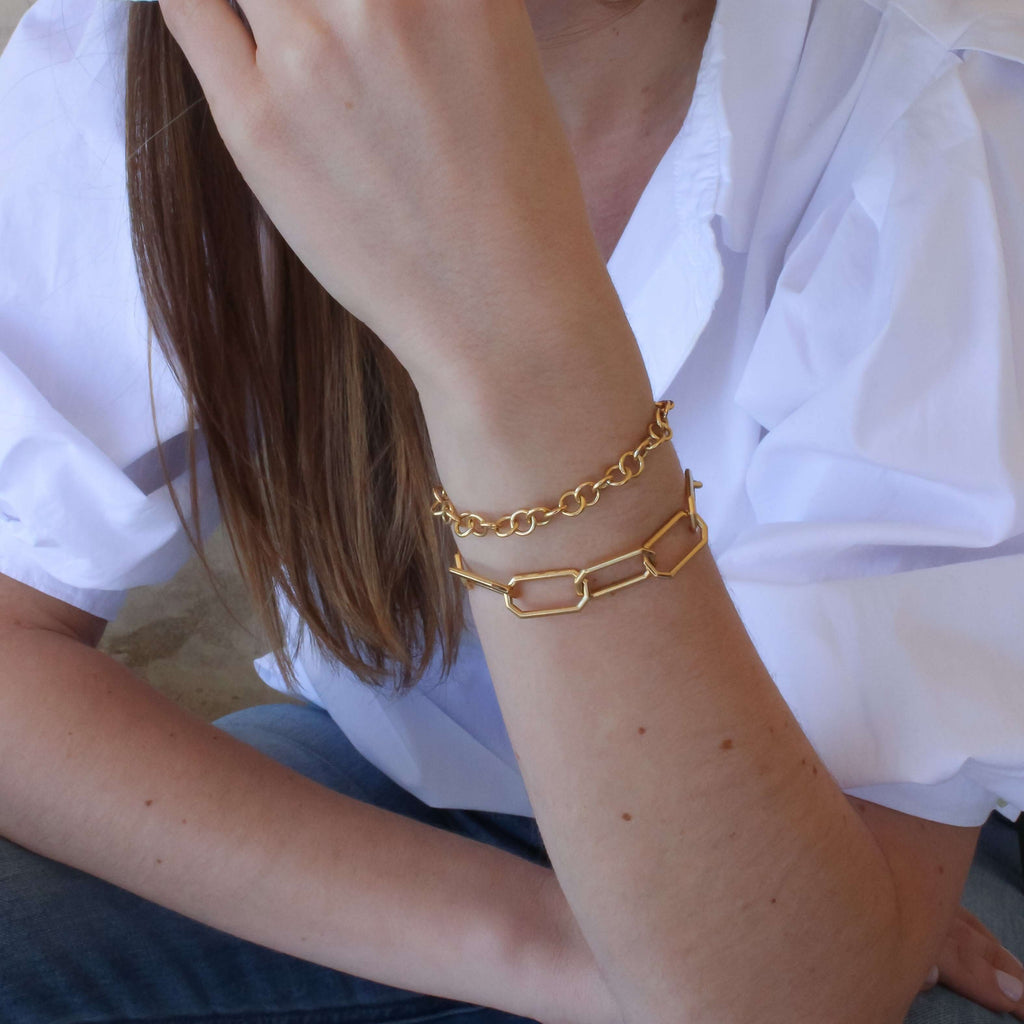 Single Stone's MINI CLUB BRACELET  featuring Handcrafted 18K yellow gold small link bracelet. Charms sold separately. Bracelet measures 7.5&quot;. Please inquire for additional customization. 
