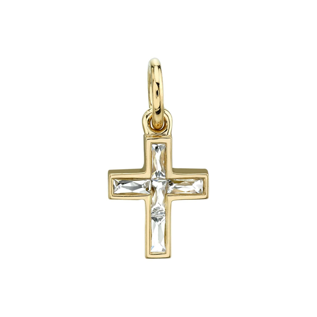 
Single Stone's Mini french cut carmela cross pendant  featuring Approximately 0.30ctw G-H/VS French cut diamonds set in a handcrafted cross. Cross measures 8.20mm x 9.80mm. 
Price does not include chain.

