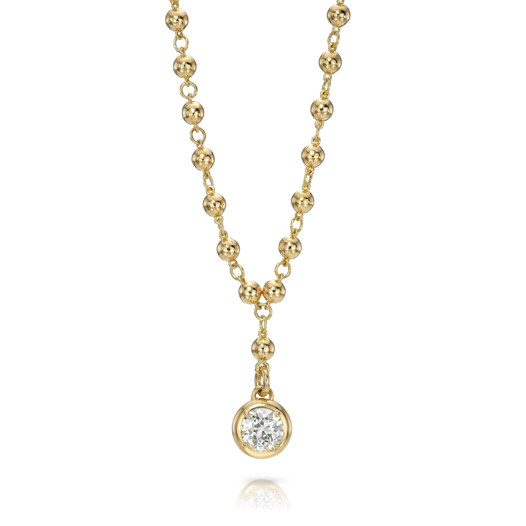 Single Stone's RANDI DROP NECKLACE  featuring 2.41ct M/VS2 GIA certified old European cut diamond prong set on a handcrafted 18K yellow gold necklace.

