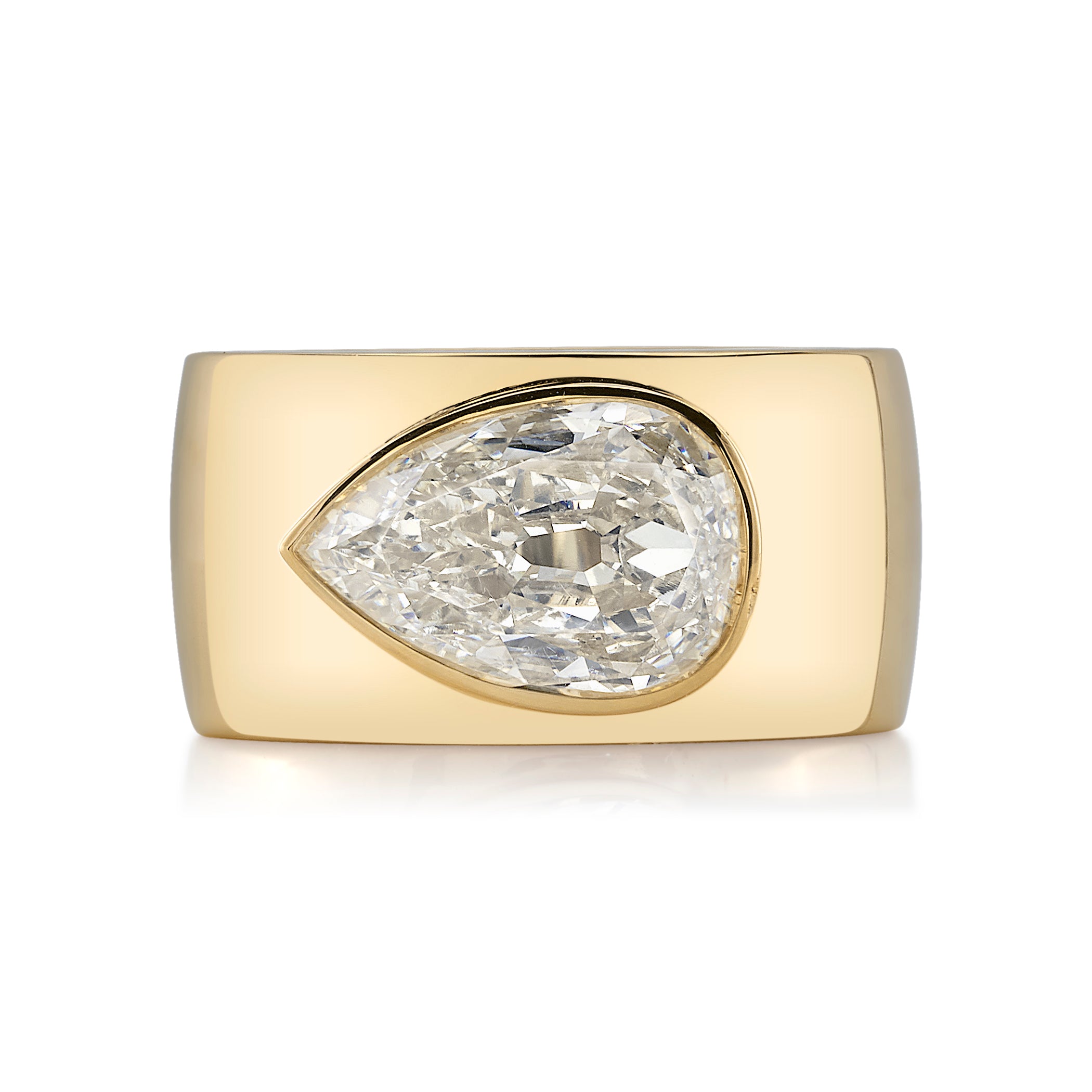 SINGLE STONE MISHA RING featuring 3.02ct L/VS1 GIA certified antique pear shaped diamond set in a handcrafted 18K yellow gold mounting.