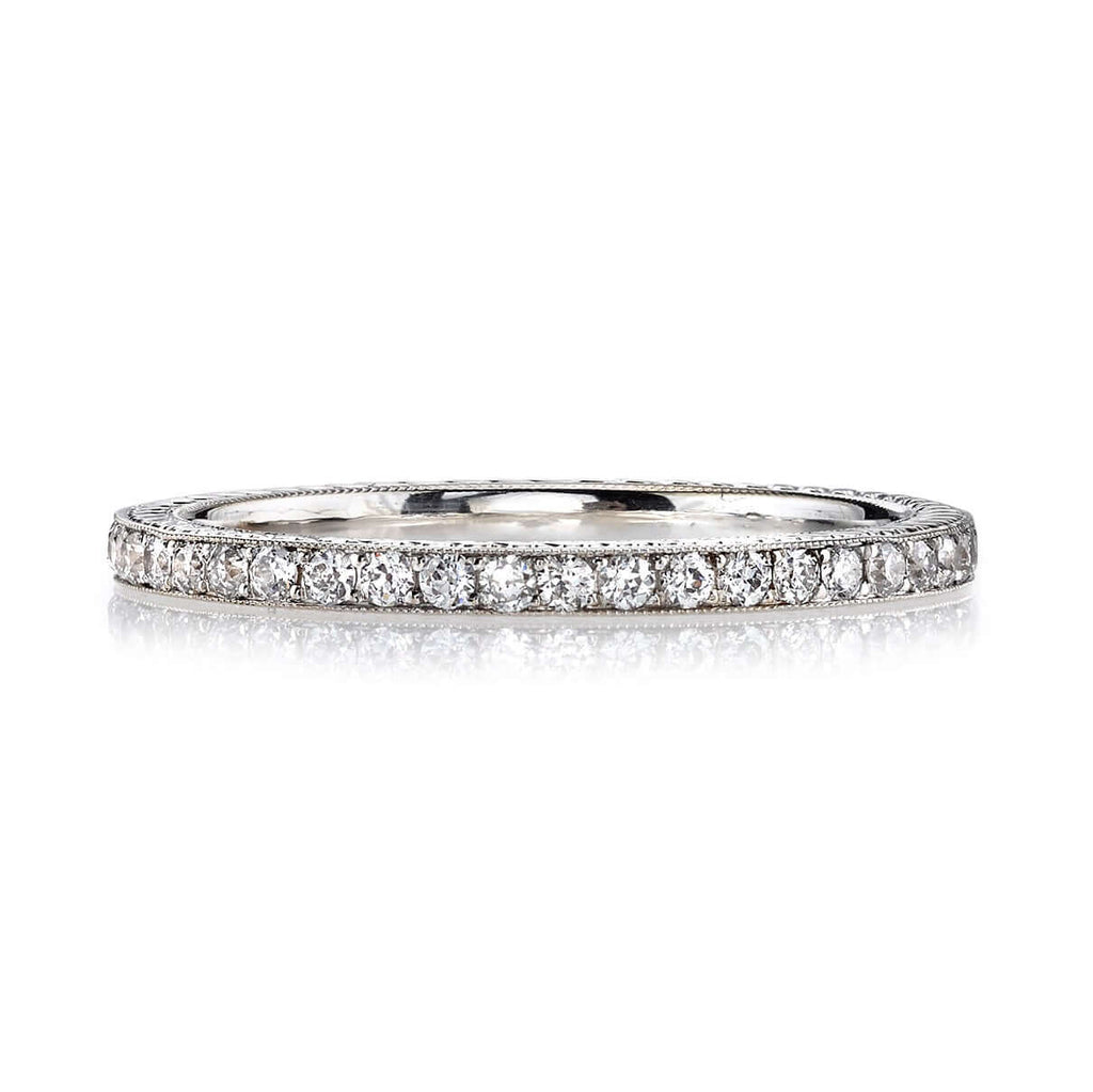 Single Stone's MOLLY band  featuring Approximately 0.40ctw G-H/VS old European cut diamonds pavé set in a handcrafted eternity band with engraved sidewalls.  Approximate band with 1.6mm.  Please inquire for additional customization.
