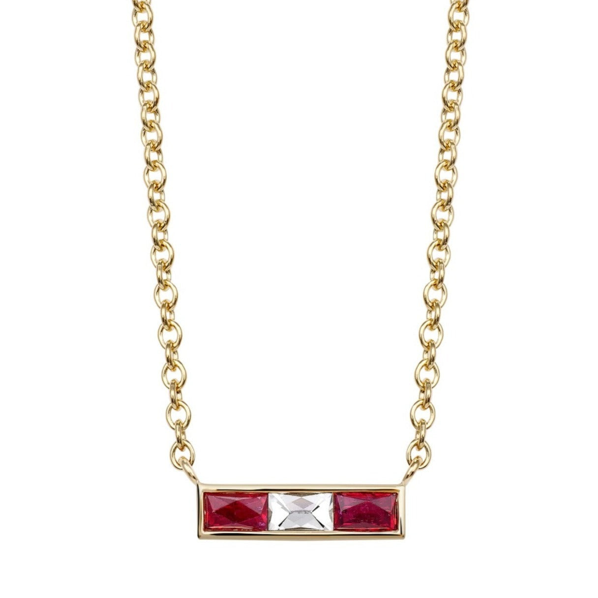 SINGLE STONE MONET NECKLACE WITH DIAMONDS AND GEMSTONES featuring Approximately 0.15ct French cut diamonds set between approximately 0.30ctw French cut gemstones bezel set on a handcrafted 18K yellow gold necklace. Necklace measures 17".