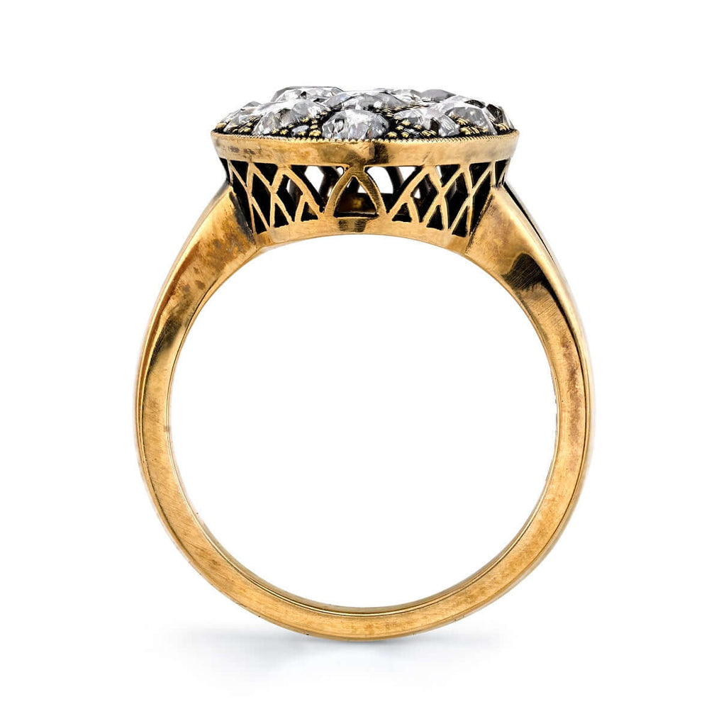 Single Stone's MOVAL COBBLESTONE ring  featuring 2.96ctw old European, antique Old Mine, Round Brilliant, Single and antique Cushion cut diamonds set in a handcrafted oxidized 18K yellow gold mounting.
