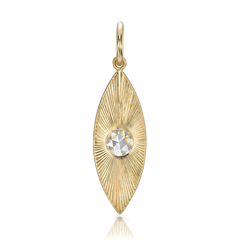 Single Stone's NAYA pendant  featuring 0.79ct G/SI2 GIA certified rose cut diamond bezel set in a handcrafted 18K yellow gold oval shaped pendant. Price does not include chain. 
