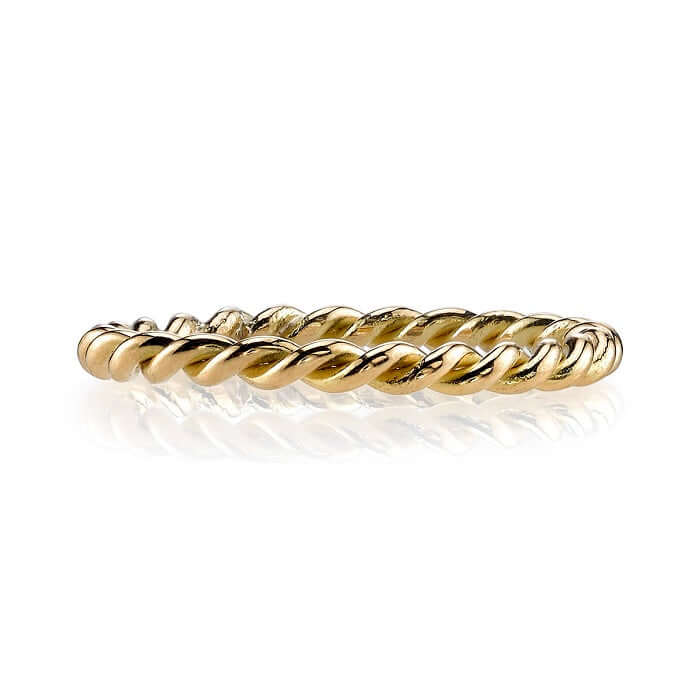 SINGLE STONE SMALL LARA BAND | Handcrafted 18K gold 2mm twisted rope band. Please inquire for additional customization.
