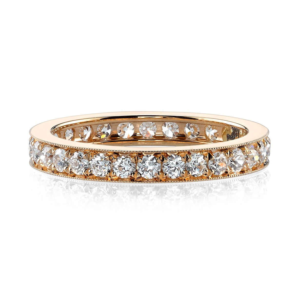 SINGLE STONE CARMELA SMALL BAND | Approximately 1.00ctw G-H/VS old European cut diamonds channel set in a handcrafted eternity band. Approximate band width 2.8mm. Please inquire for additional customization.