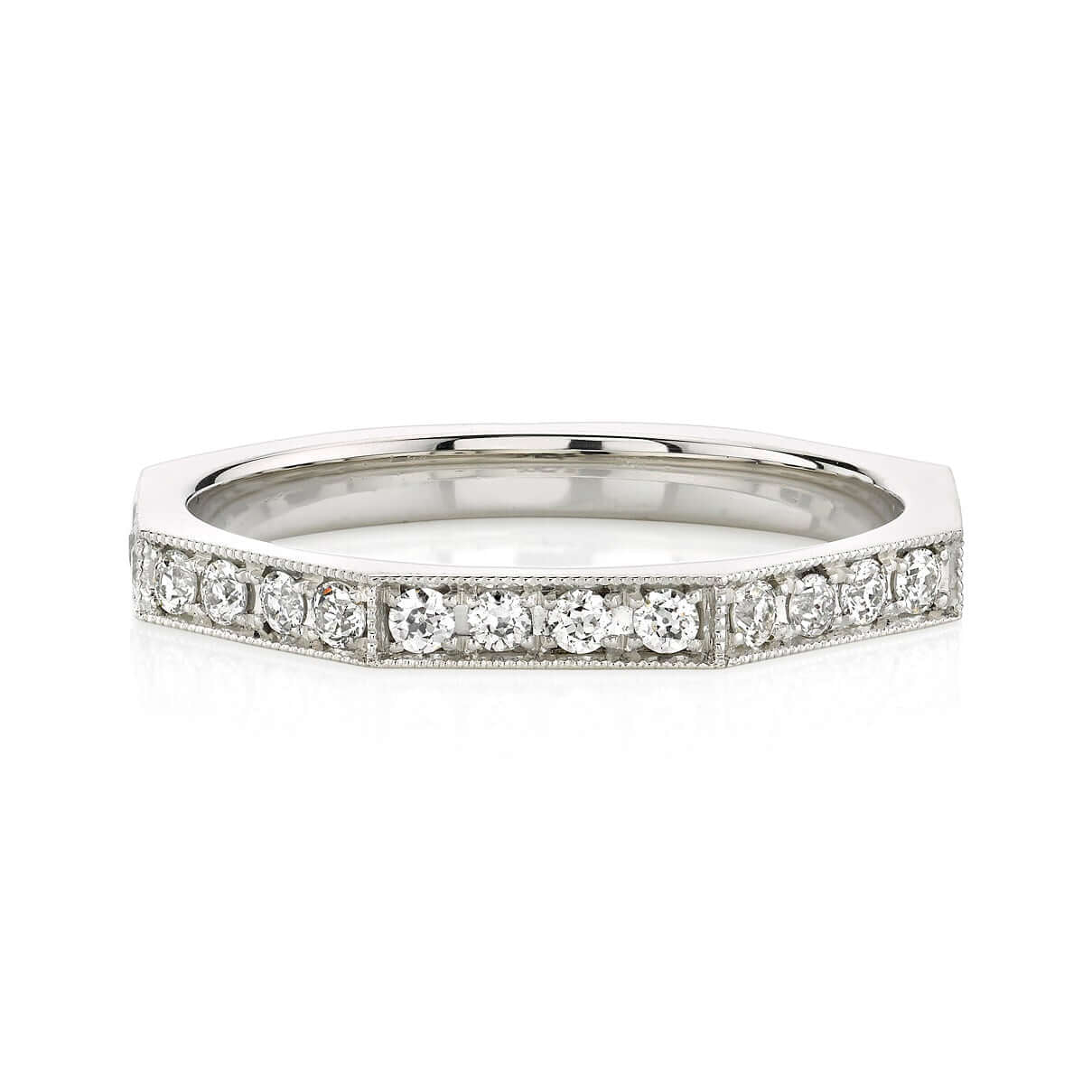 SINGLE STONE REILYN BAND | Approximately 0.65ctw old European cut diamonds set in a handcrafted octagonal sectional band Approximate band with 2.2mm. Please inquire for additional customization.
