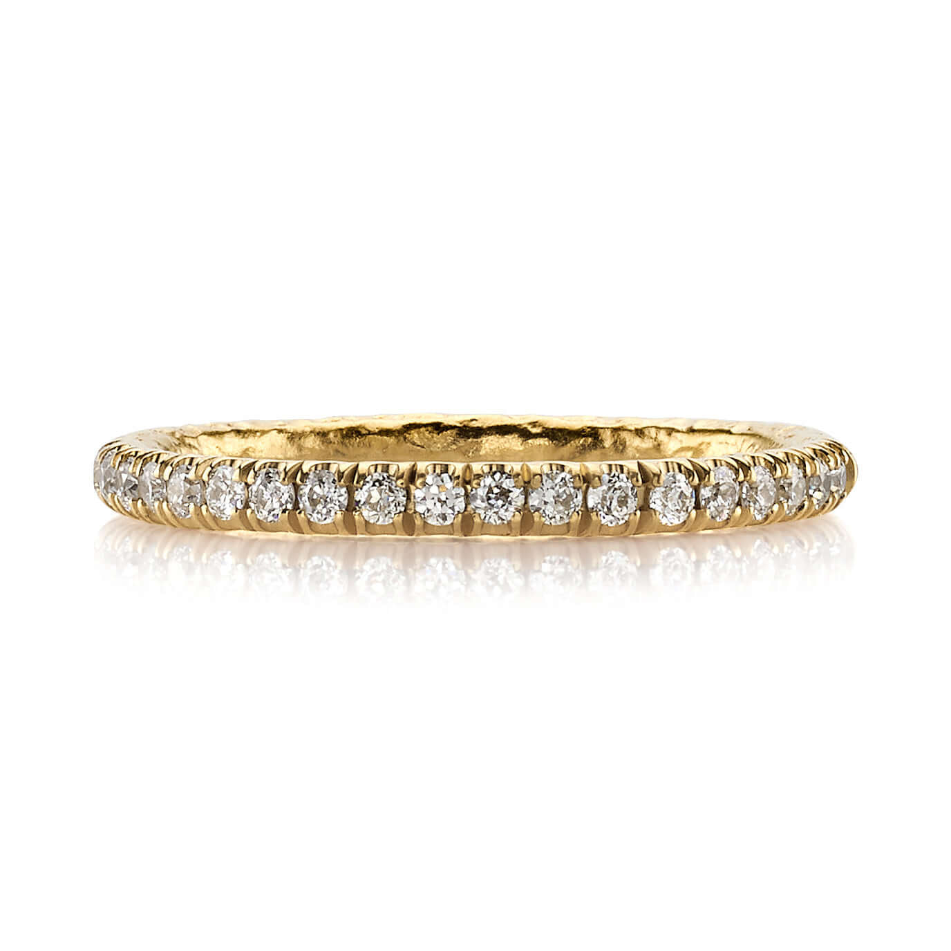 SINGLE STONE STEVIE BAND | Approximately 0.24ctw G-H/VS old European cut diamonds pave set in a handcrafted hammered 22K yellow gold half eternity band. Approximate band with 2mm. Please inquire for additional customization.