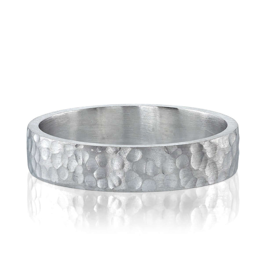 Single Stone's CHARLES band  featuring 5mm handcrafted hammered Men&#39;s band. Band widths available from 2mm to 12mm.
