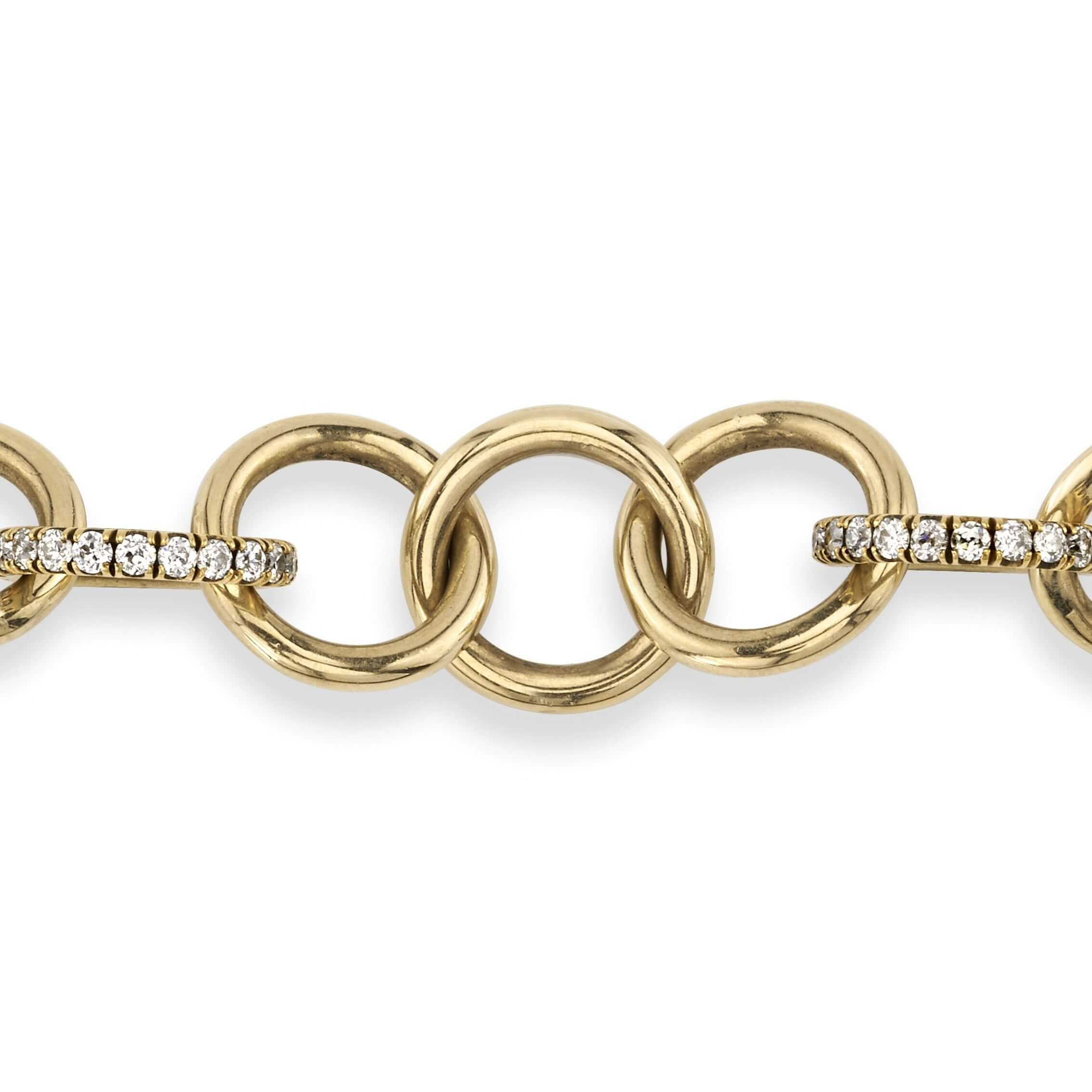 SINGLE STONE CLUB BRACELET WITH DIAMONDS featuring Handcrafted 18K yellow gold club bracelet with approximately 1.60ctw G-H/VS old European cut diamonds. Bracelet measures 7.5".