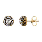 SINGLE STONE TALIA STUDS | Earrings featuring 0.66ctw G-H/VS old European cut diamonds prong set in handcrafted oxidized 18K yellow and champagne gold cluster stud earrings.