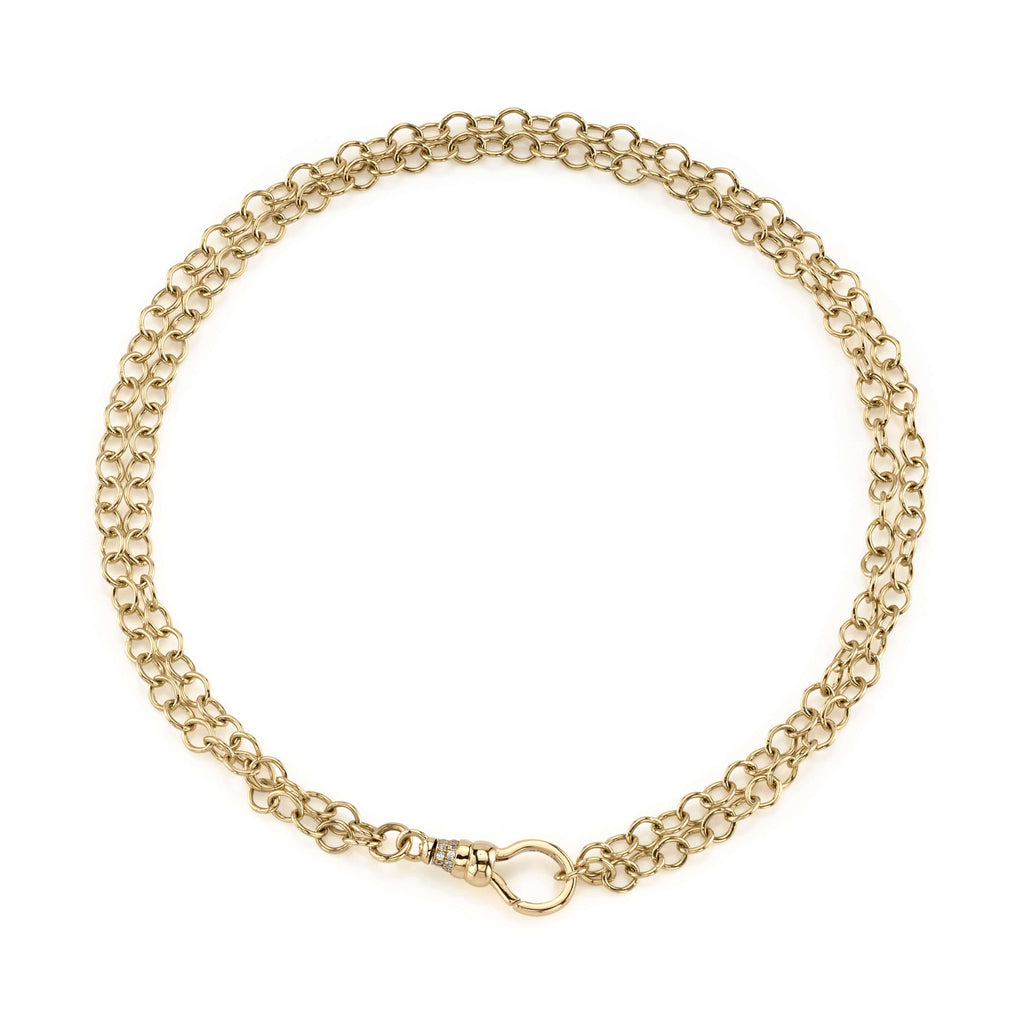 Single Stone's EVREN  featuring 30&quot; handcrafted 18K yellow gold link chain with approximately 0.20ctw G-H/VS old European cut accent diamonds on clasp.  Price does not include charms. 
