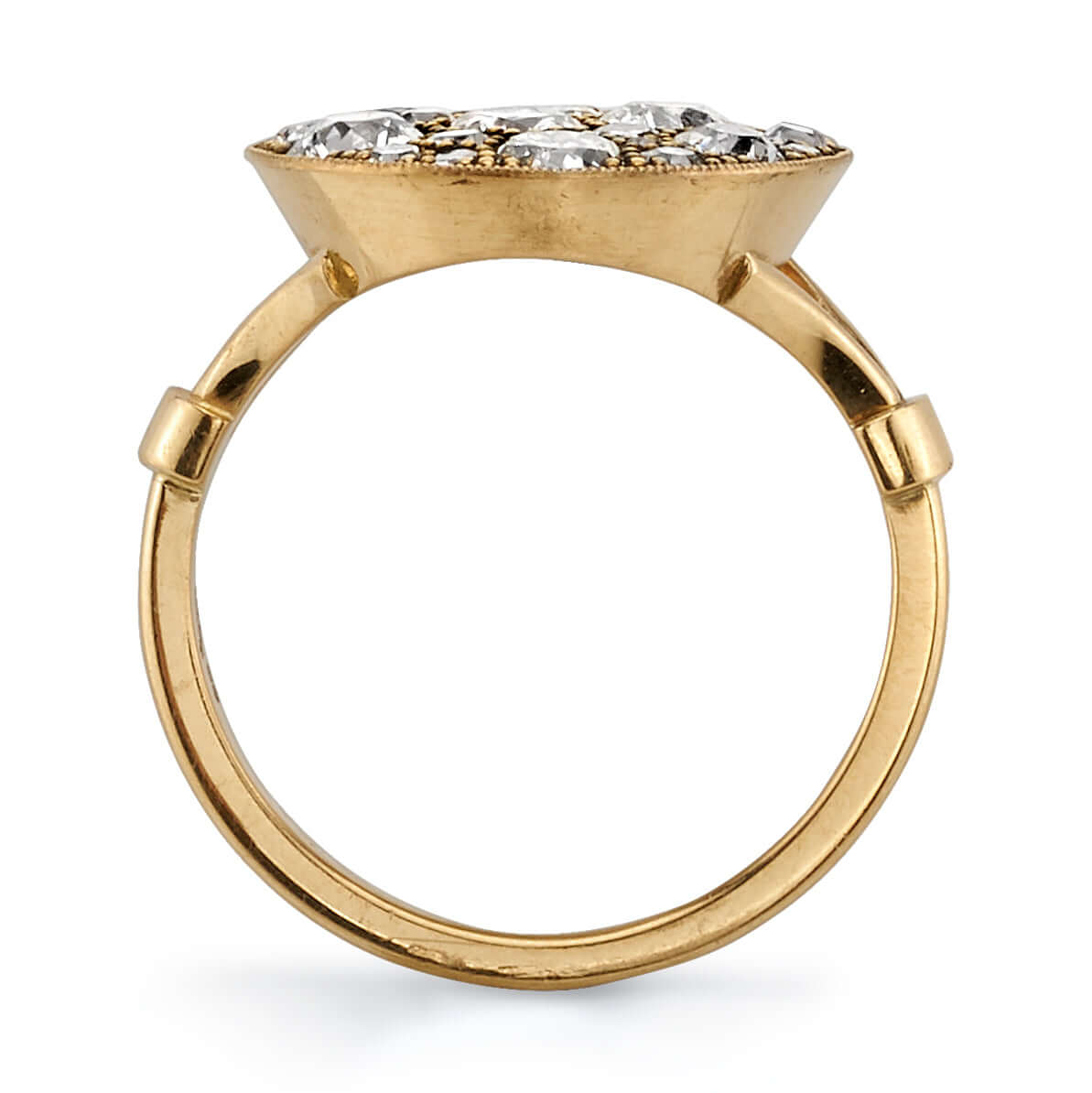 SINGLE STONE COBBLESTONE CRUX RING featuring 2.42ctw varying old cut and round brilliant cut diamonds set in a handcrafted, oxidized 18K yellow gold mounting. Price may vary according to total diamond weight. *Cobblestone pattern may vary from piece to pi