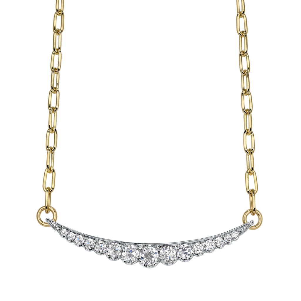 
Single Stone's Ophelia necklace ring  featuring 1.82ctw G-H/VS-SI old European cut diamonds prong set in a handcrafted 18K yellow gold and platinum necklace.
Necklace measures 17".
