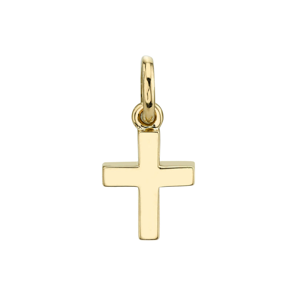 Single Stone's MINI POLISHED CARMELA CROSS pendant  featuring Handcrafted polished 18K yellow gold cross. Cross measures 8.20mm x 9.80mm. Price does not include chain. 
