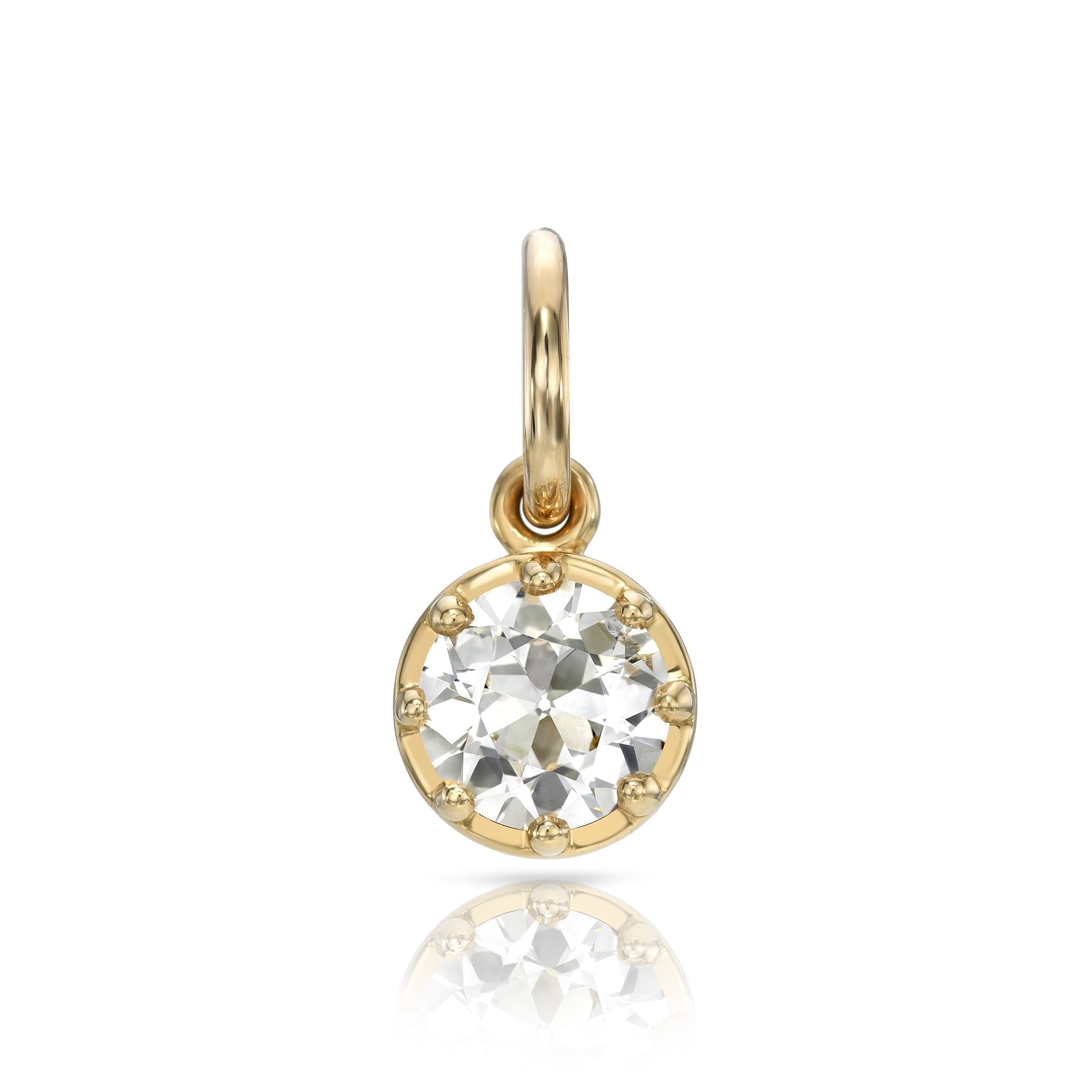 SINGLE STONE POLLY PENDANT featuring 1.58ct L-Faint Brown/I1 GIA certified old European diamond prong set in a handcrafted 18K yellow gold pendant.