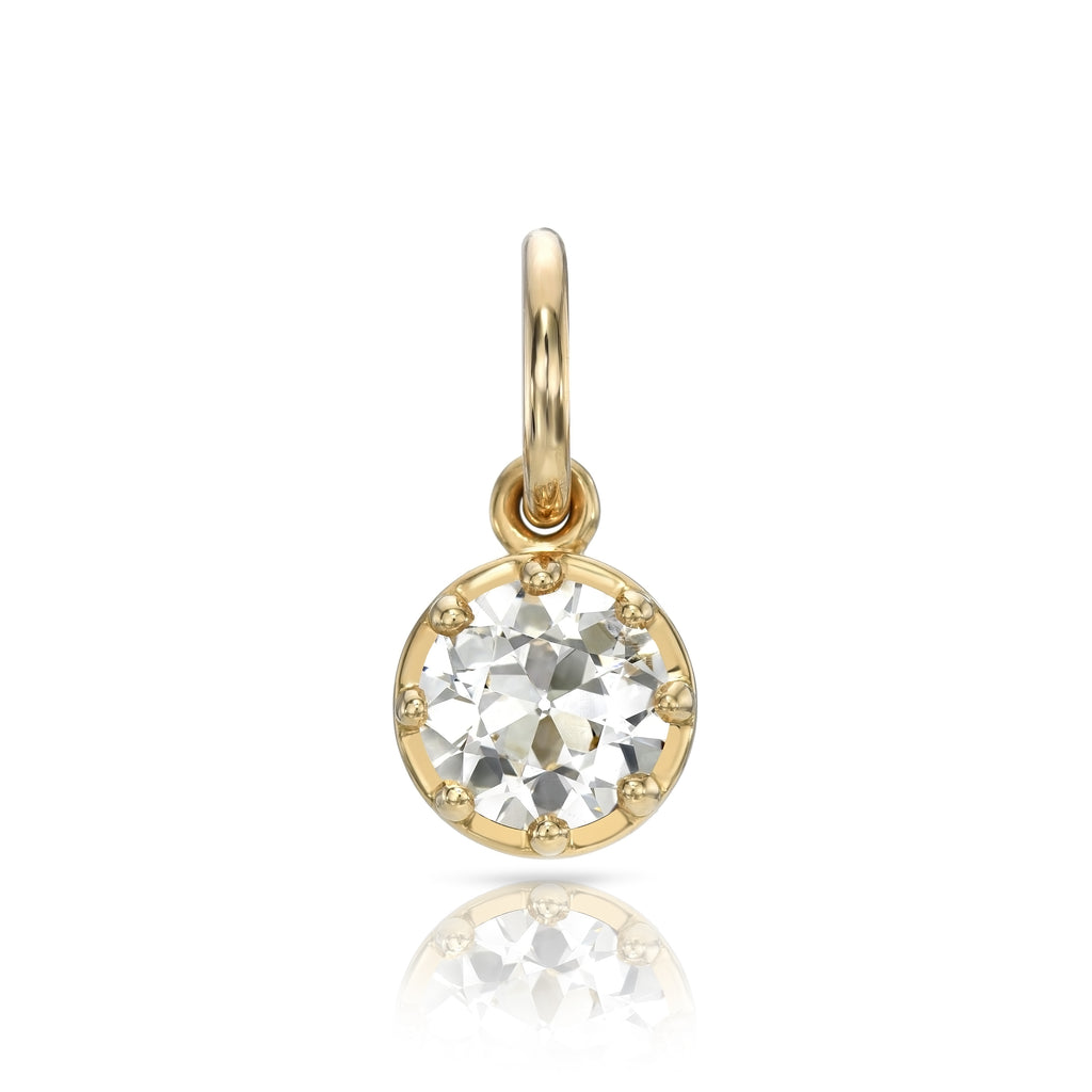 
Single Stone's Polly pendant  featuring 1.58ct L-Faint Brown/I1 GIA certified old European diamond prong set in a handcrafted 18K yellow gold pendant. 

