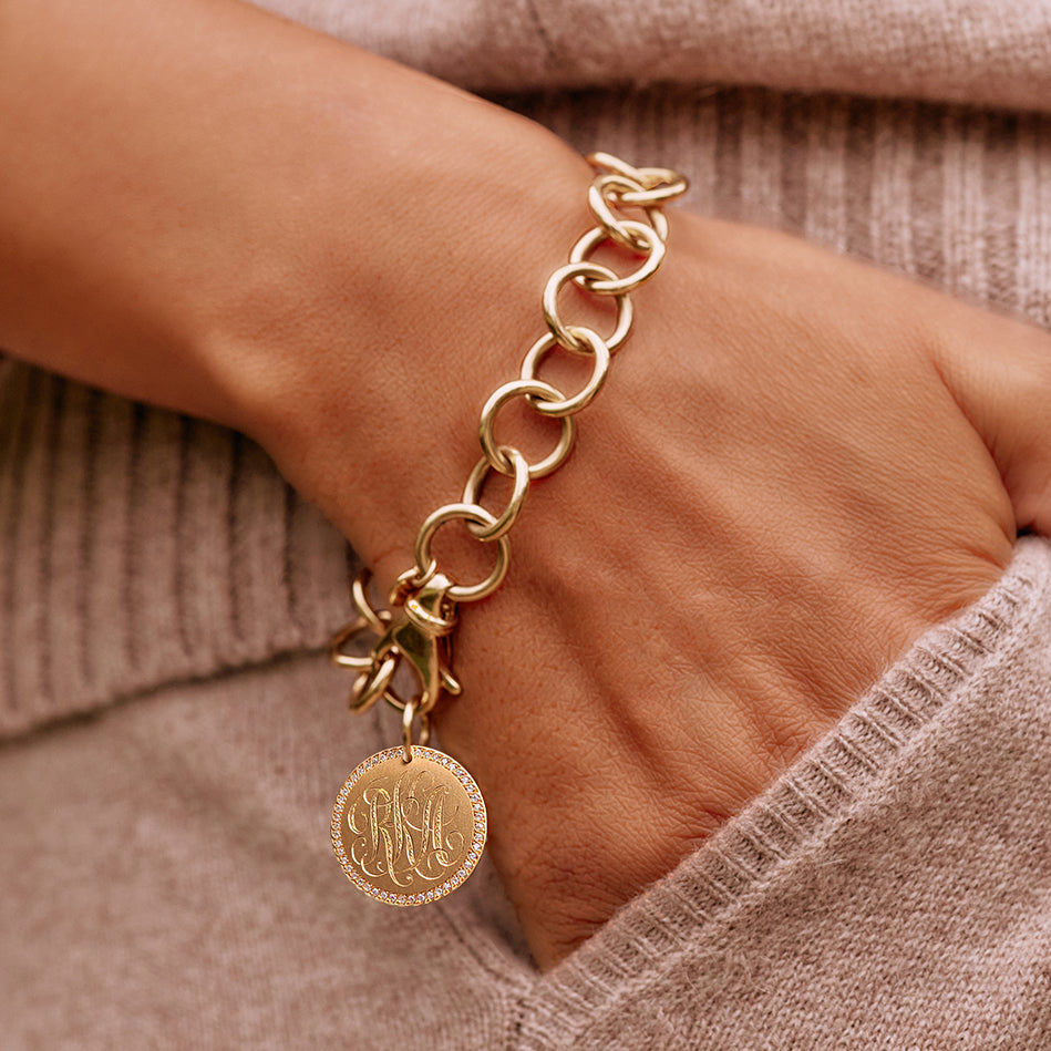 Single Stone's CLUB BRACELET  featuring Handcrafted 18K yellow gold round link bracelet. Charms sold separately. Bracelet measures 7.5&quot;. Please inquire for additional customization. 
