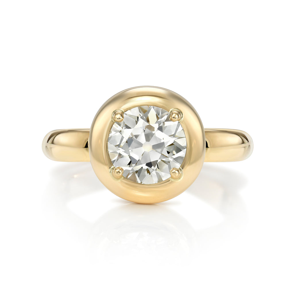 SINGLE STONE RANDI RING featuring 1.51ct M/SI1 GIA certified old European cut diamond prong set in a handcrafted 18K yellow gold mounting.