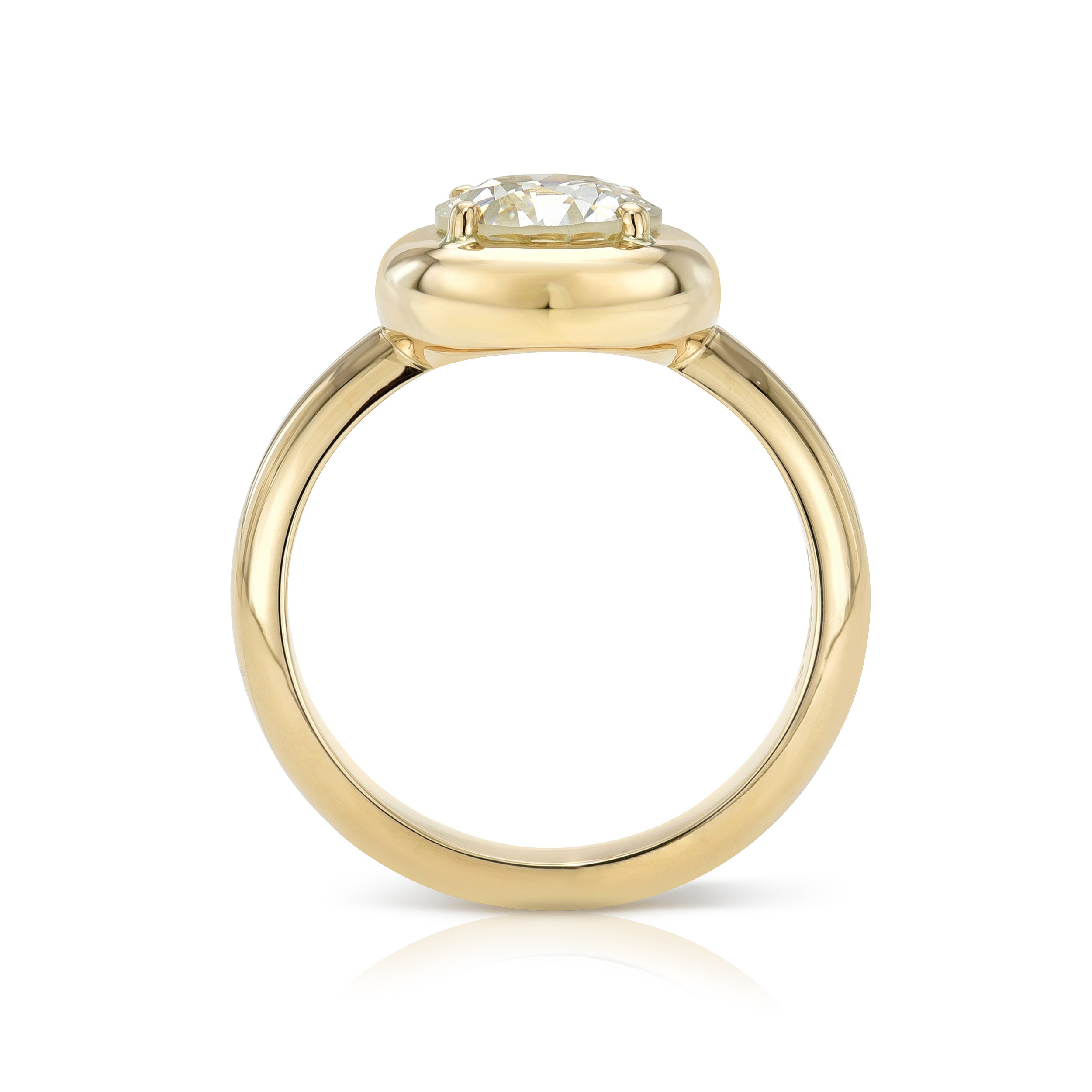 SINGLE STONE RANDI RING featuring 1.51ct M/SI1 GIA certified old European cut diamond prong set in a handcrafted 18K yellow gold mounting.