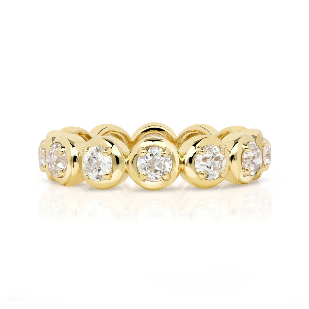 Single Stone's RANDI band  featuring Approximately 1.90ctw G-H/VS-SI old European cut diamonds prong set in a handcrafted 18K yellow gold eternity band.
