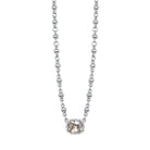 Single Stone ROSALINA NECKLACE featuring 1.41ct Fancy Dark Brown/I1 GIA certified antique Cushion cut diamond prong set on a handcrafted 18K champagne white gold pendant necklace. Necklace measures 17".