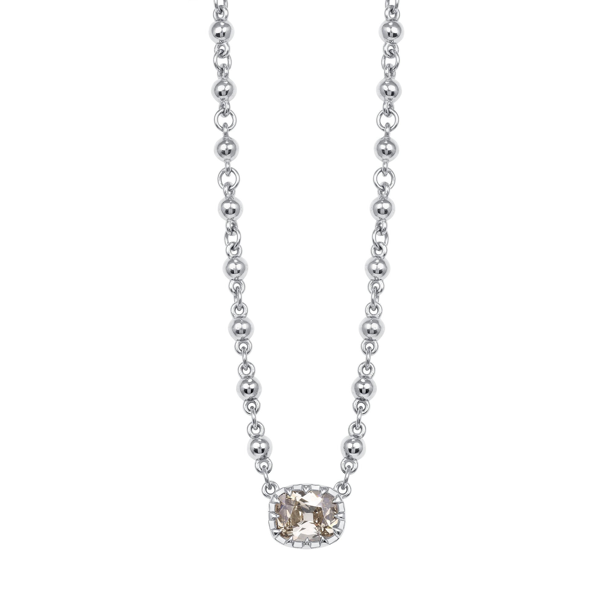 Single Stone ROSALINA NECKLACE featuring 1.41ct Fancy Dark Brown/I1 GIA certified antique Cushion cut diamond prong set on a handcrafted 18K champagne white gold pendant necklace. Necklace measures 17".