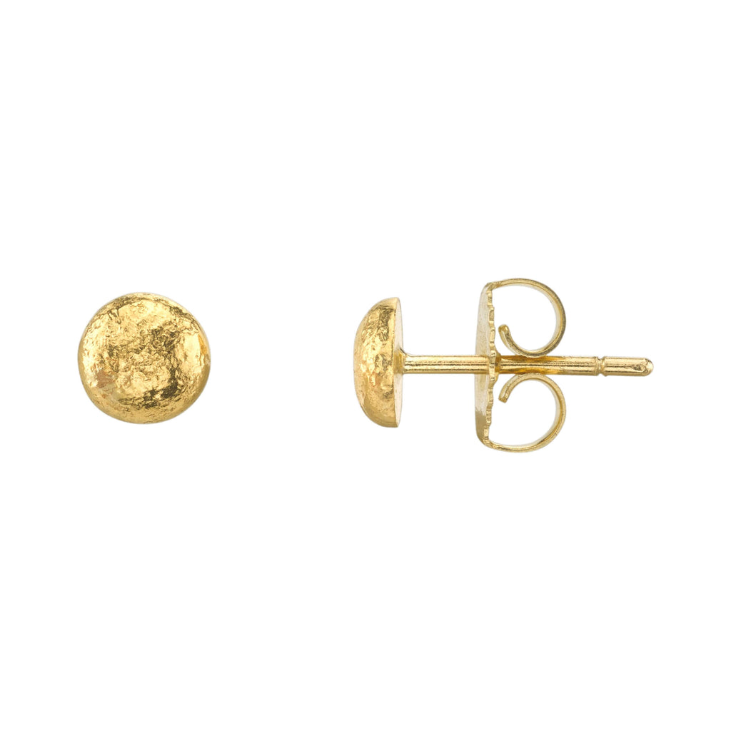 SINGLE STONE VERA STUDS | Earrings featuring Handcrafted 22K yellow gold hammered stud earrings.