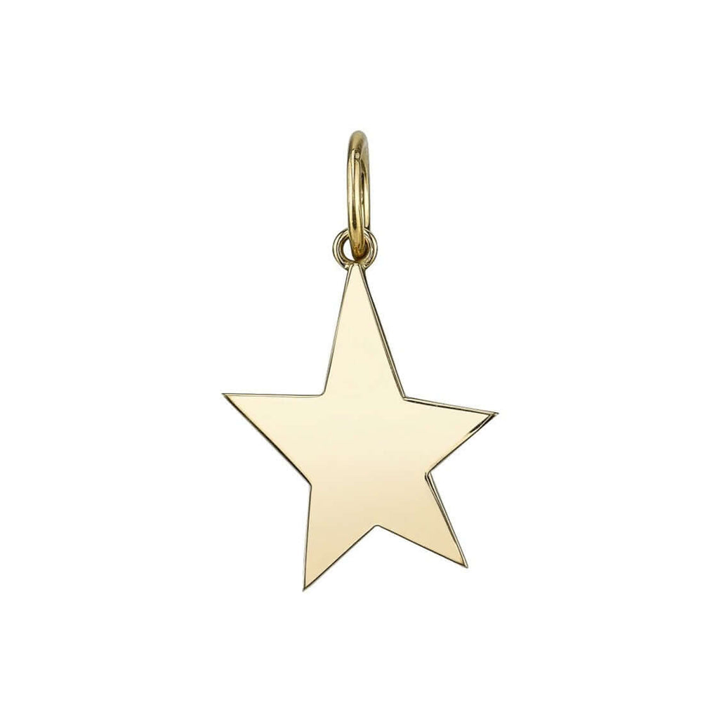 
Single Stone's Small kinsley pendant  featuring Handcrafted 18K yellow gold star pendant. Available in a polished or pavé set diamond  finish. Pavé finish features approximately 0.40ctw pavé set G-H/VS old European cut diamonds.
Charm measures 16mm x 23mm.
Price does not include chain.
