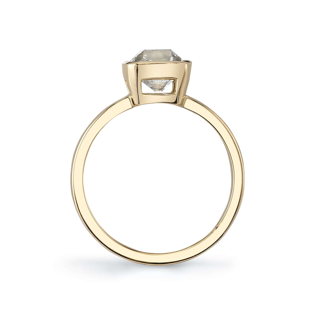 Single Stone's WYLER ring  featuring 1.64ct I/VS1 GIA certified antique cushion cut diamond set in a handcrafted 18K yellow gold mounting.
